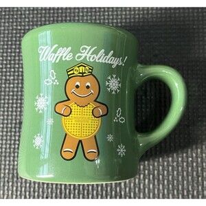 Waffle House 2016 Happy Holidays Gingerbread Man Heavy Green Ceramic Coffee Mug